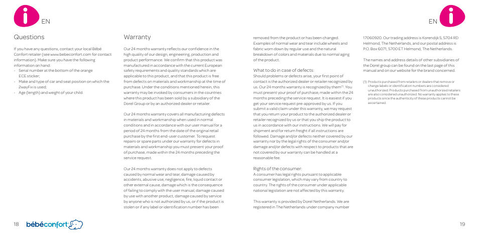 Questions, Warranty | Bebe Confort 2wayFix User Manual | Page 10 / 27