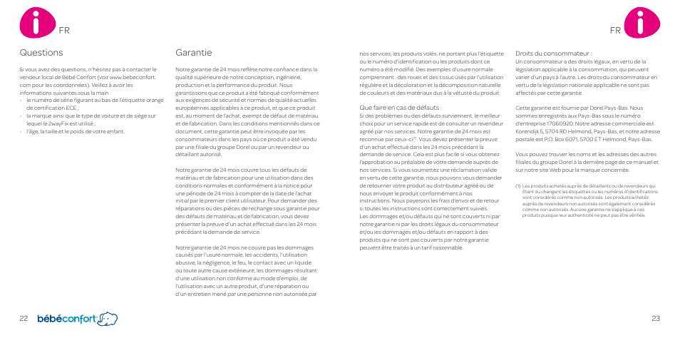 Questions, Garantie | Bebe Confort 2wayFix User Manual | Page 12 / 27