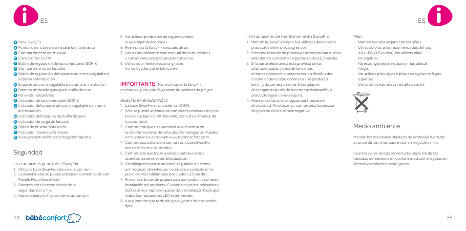 Medio ambiente, Seguridad, Importante | Bebe Confort 2wayFix User Manual | Page 13 / 27