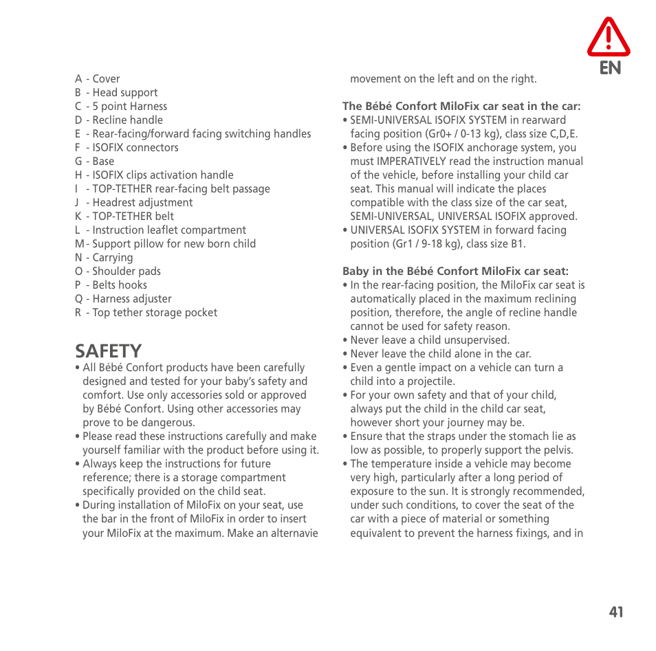 Safety | Bebe Confort MiloFix User Manual | Page 39 / 94