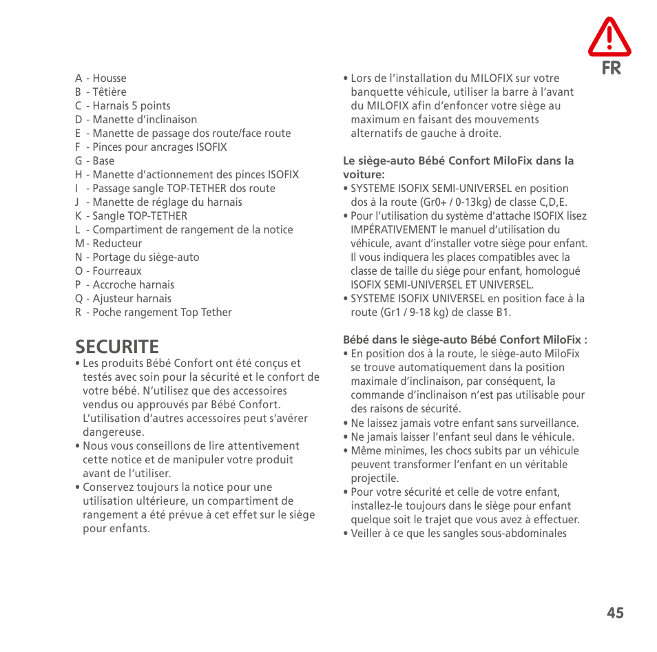 Securite | Bebe Confort MiloFix User Manual | Page 43 / 94