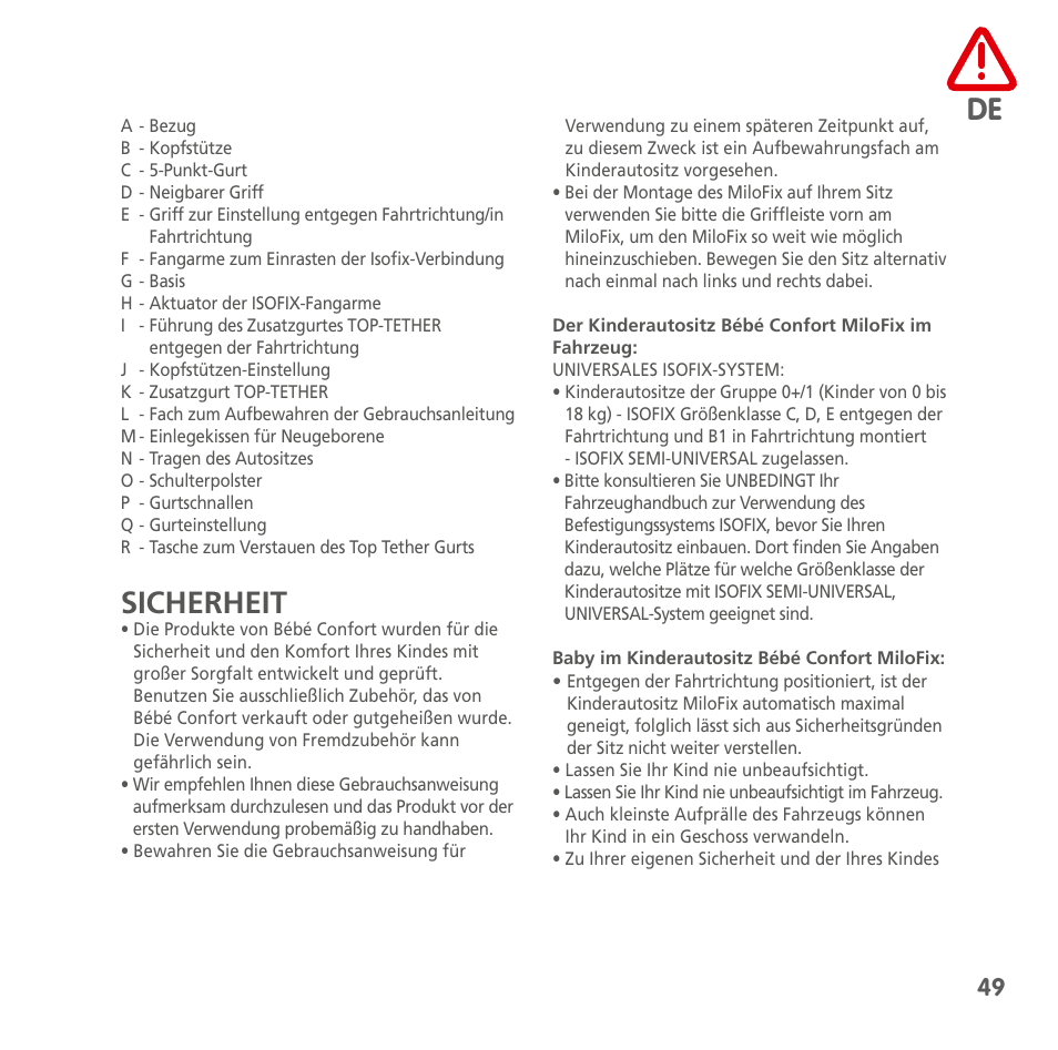 Sicherheit | Bebe Confort MiloFix User Manual | Page 47 / 94