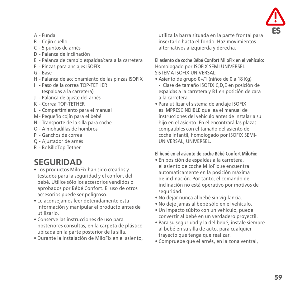 Seguridad | Bebe Confort MiloFix User Manual | Page 57 / 94