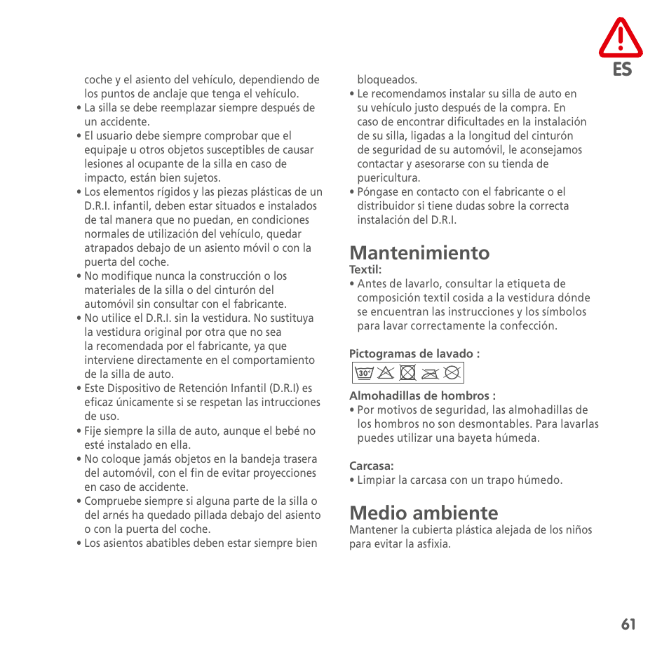 Mantenimiento, Medio ambiente | Bebe Confort MiloFix User Manual | Page 59 / 94