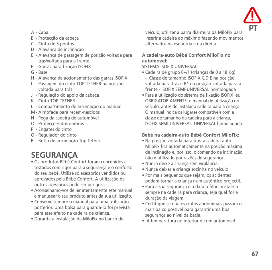 Segurança | Bebe Confort MiloFix User Manual | Page 65 / 94