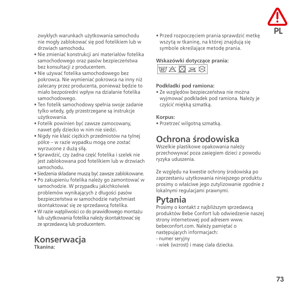 Konserwacja, Ochrona środowiska, Pytania | Bebe Confort MiloFix User Manual | Page 71 / 94
