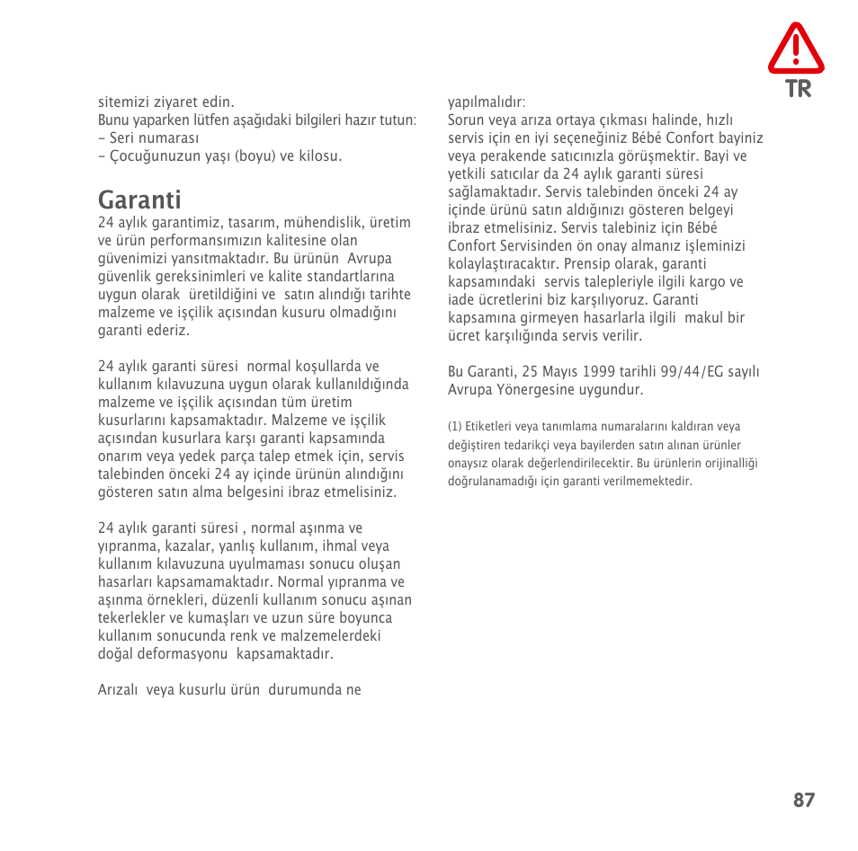Garanti | Bebe Confort MiloFix User Manual | Page 85 / 94
