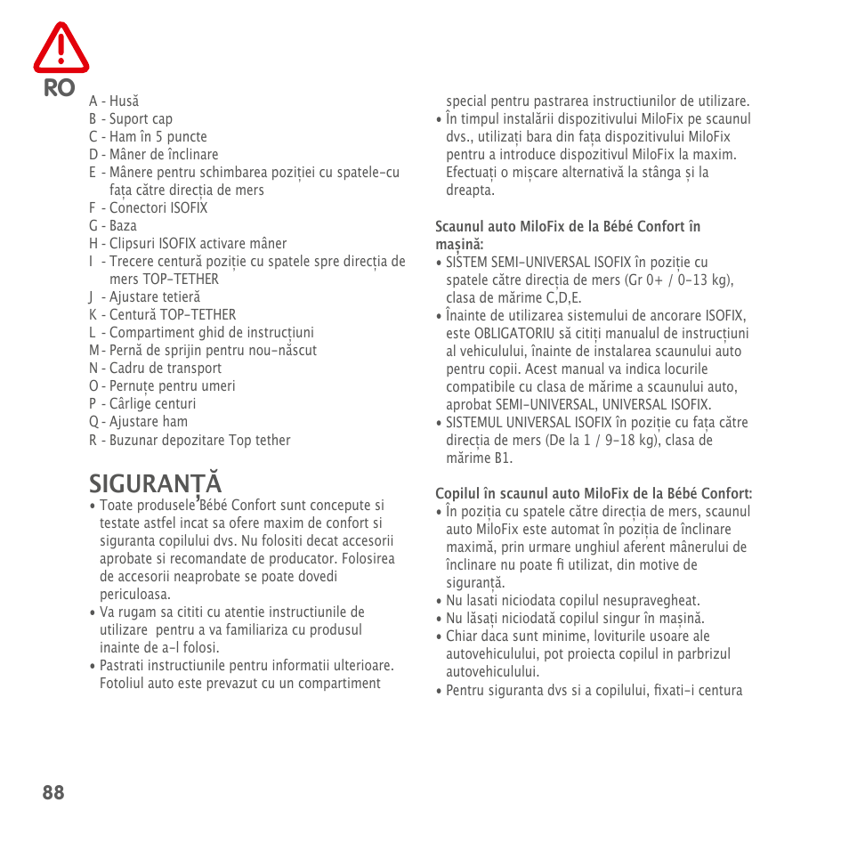 Siguranță | Bebe Confort MiloFix User Manual | Page 86 / 94