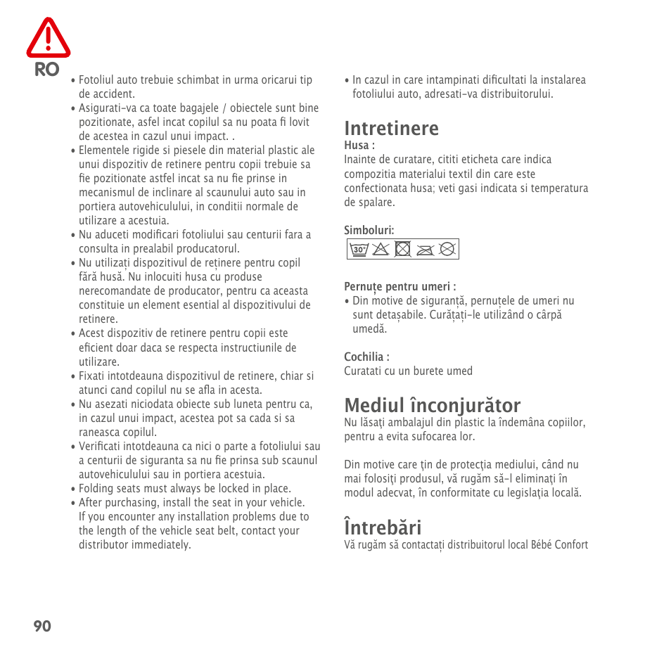 Intretinere, Mediul înconjurător, Întrebări | Bebe Confort MiloFix User Manual | Page 88 / 94