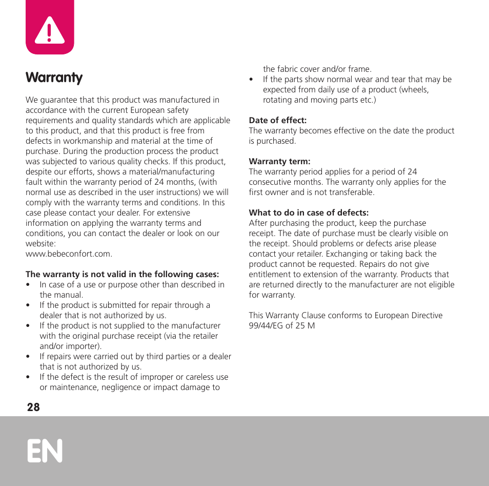 Warranty | Bebe Confort Opal User Manual | Page 28 / 54