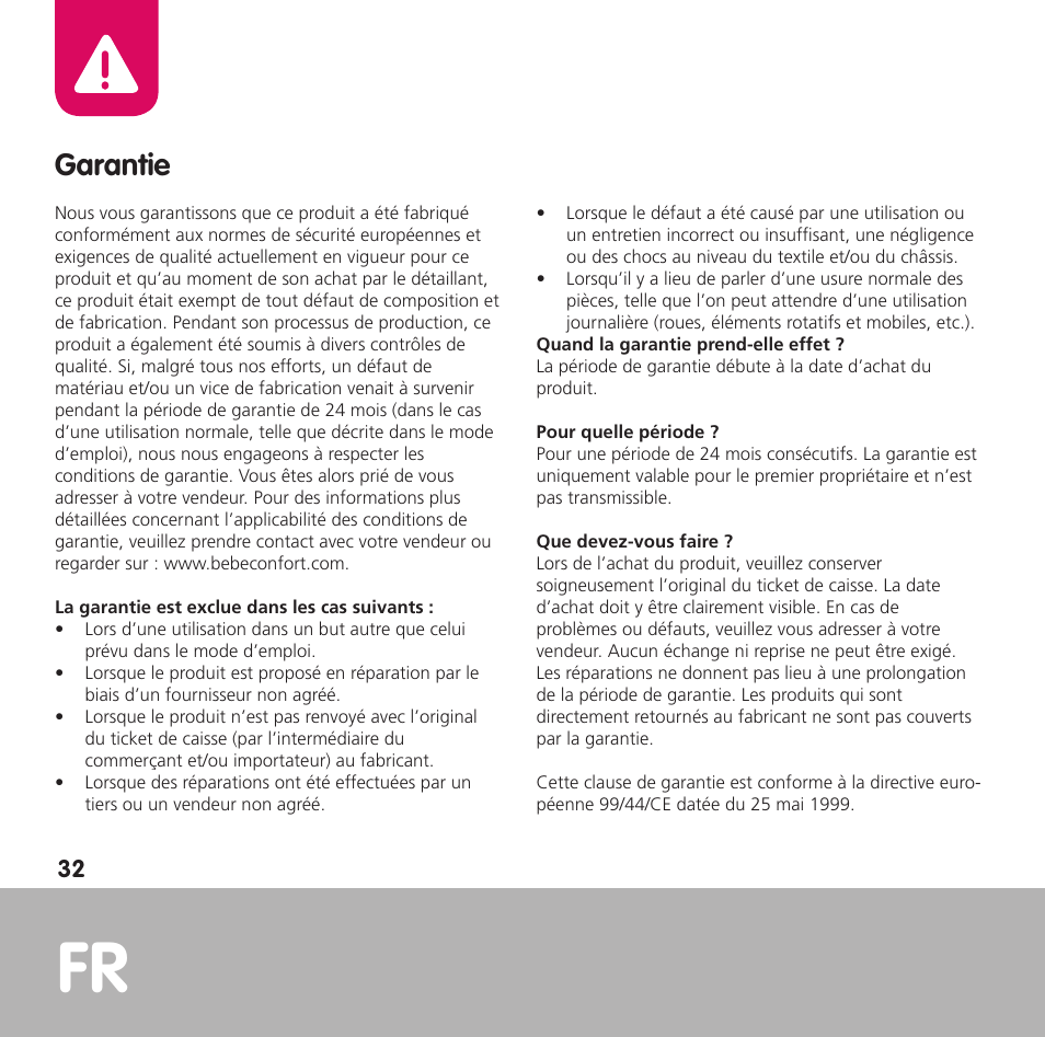 Garantie | Bebe Confort Opal User Manual | Page 32 / 54