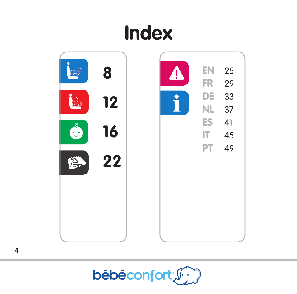 Index | Bebe Confort Opal User Manual | Page 4 / 54