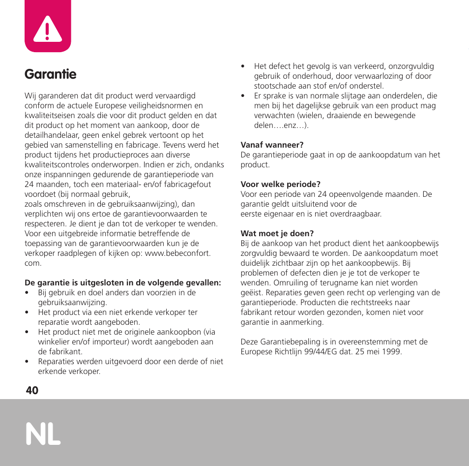 Garantie | Bebe Confort Opal User Manual | Page 40 / 54