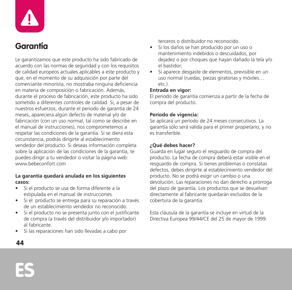 Garantía | Bebe Confort Opal User Manual | Page 44 / 54