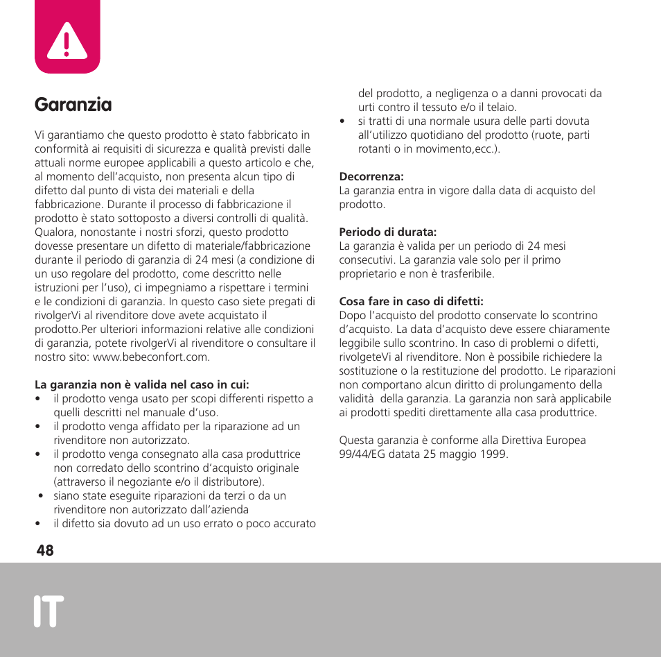 Garanzia | Bebe Confort Opal User Manual | Page 48 / 54
