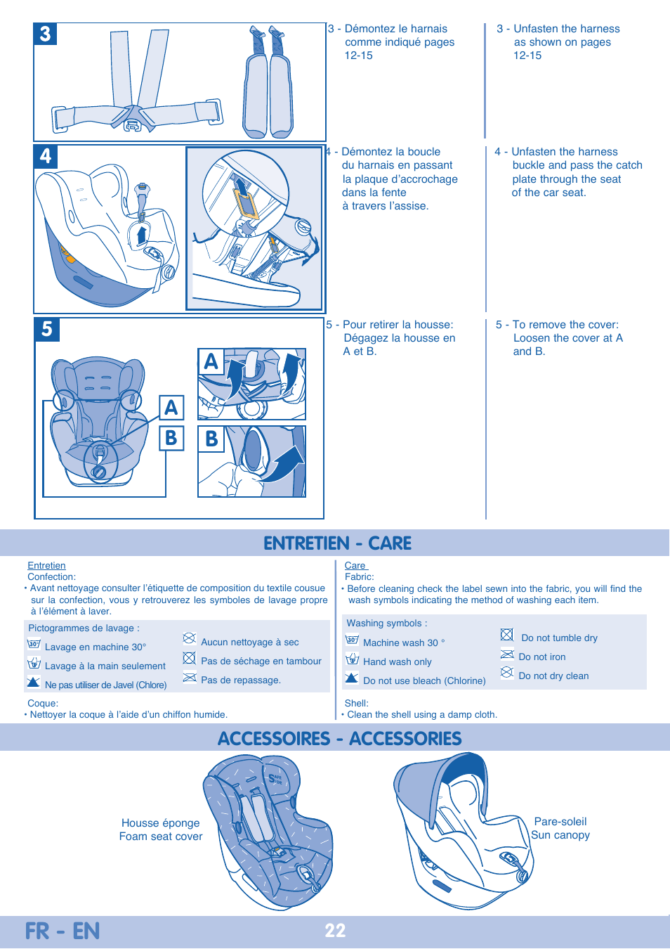 Fr - en, Accessoires - accessories, Entretien - care | Bebe Confort Iseos Neo+ User Manual | Page 22 / 80