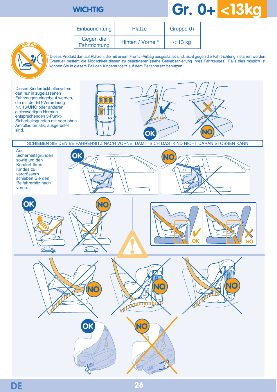 Gr. 0+ <13kg, Wichtig | Bebe Confort Iseos Neo+ User Manual | Page 26 / 80