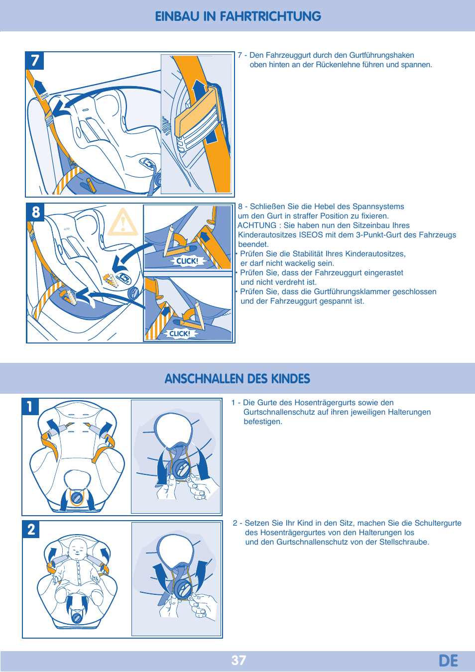 Anschnallen des kindes, Einbau in fahrtrichtung | Bebe Confort Iseos Neo+ User Manual | Page 37 / 80
