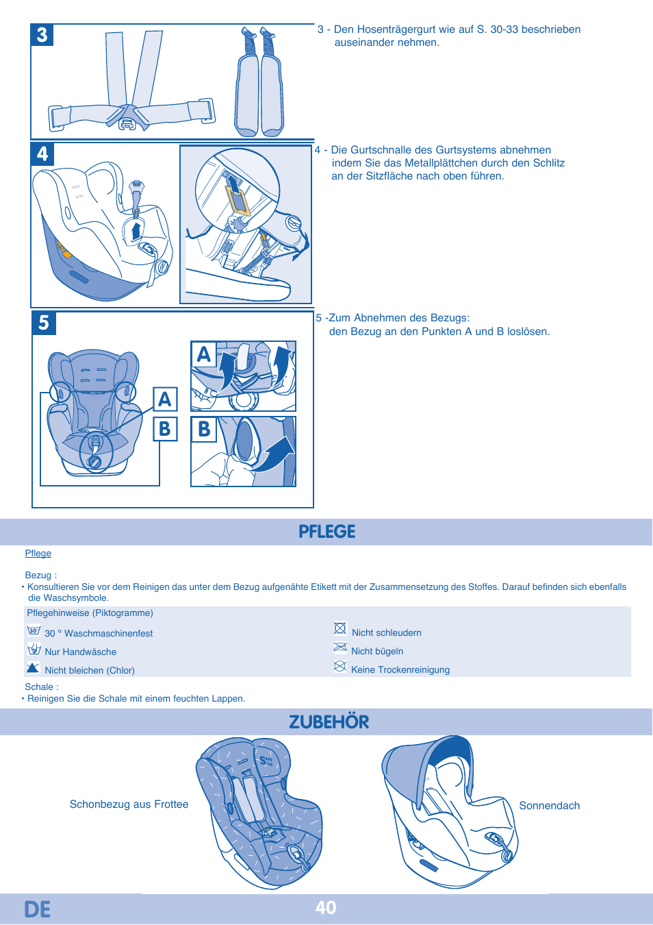 Zubehör pflege | Bebe Confort Iseos Neo+ User Manual | Page 40 / 80