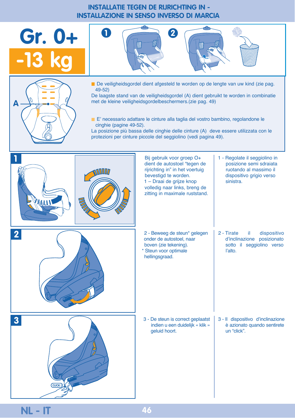 Gr. 0+ -13 kg, Ab c d, Nl - it | Ab b c d | Bebe Confort Iseos Neo+ User Manual | Page 46 / 80