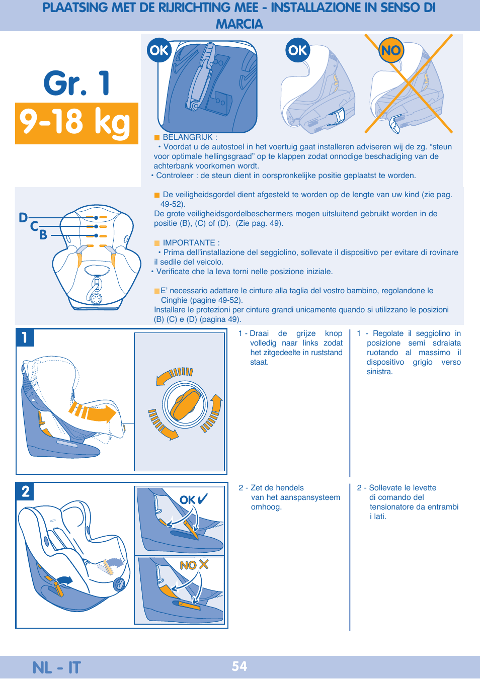 Gr. 1 9-18 kg, Nl - it, Ab b c d | Bebe Confort Iseos Neo+ User Manual | Page 54 / 80