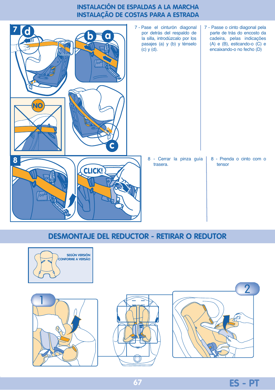Ab c d, Es - pt, Desmontaje del reductor - retirar o redutor | Bebe Confort Iseos Neo+ User Manual | Page 67 / 80