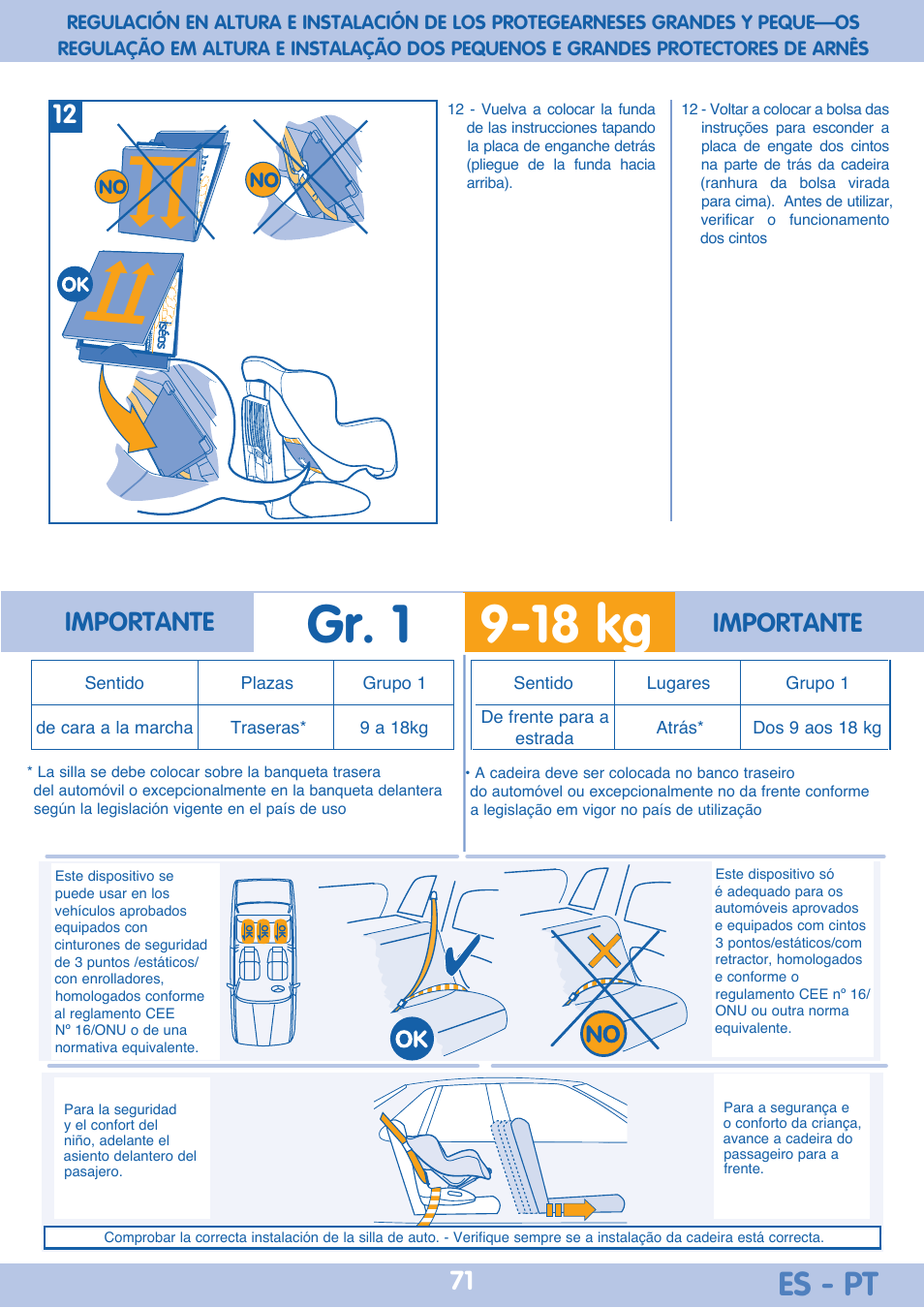 18 kg gr. 1, Es - pt, Importante | Bebe Confort Iseos Neo+ User Manual | Page 71 / 80