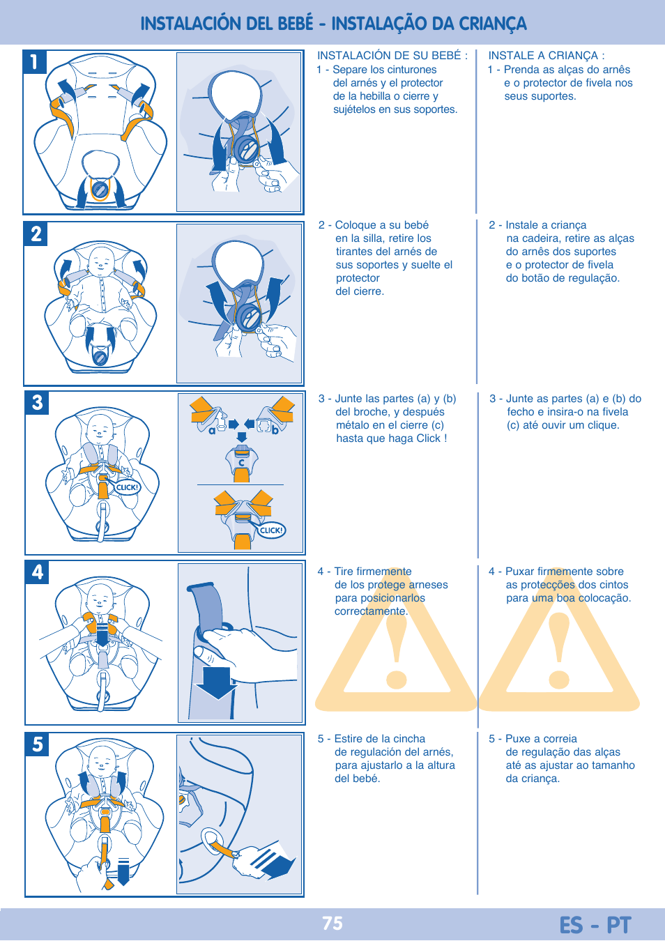 Es - pt, Instalación del bebé - instalação da criança | Bebe Confort Iseos Neo+ User Manual | Page 75 / 80