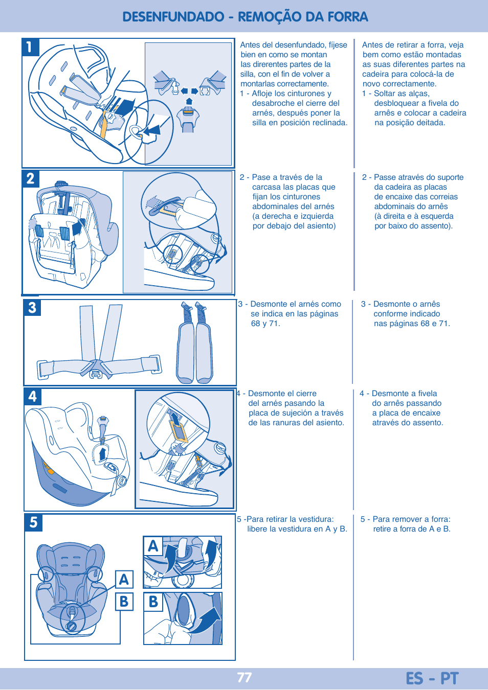 Es - pt, Desenfundado - remoção da forra | Bebe Confort Iseos Neo+ User Manual | Page 77 / 80