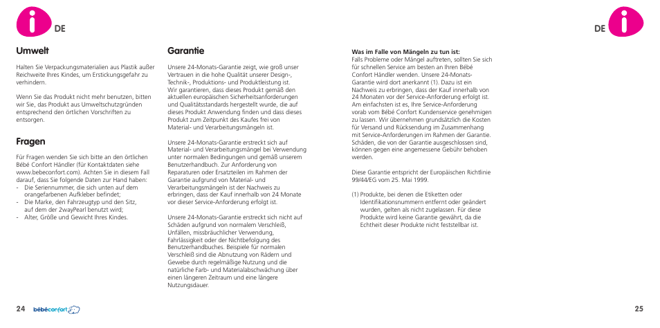 De umwelt, Fragen, Garantie | Bebe Confort 2wayPearl User Manual | Page 13 / 35