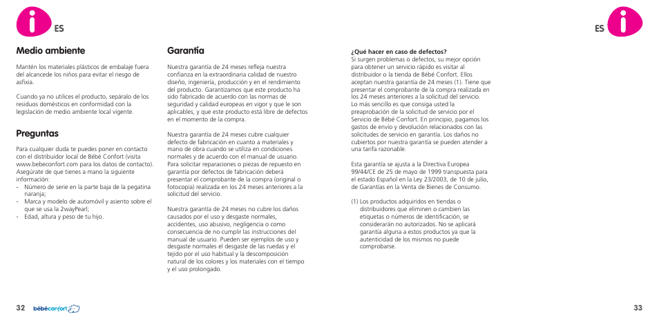 Es medio ambiente, Preguntas, Garantía | Bebe Confort 2wayPearl User Manual | Page 17 / 35