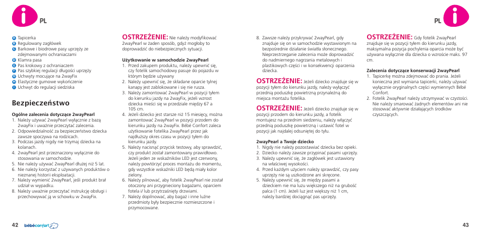 Ostrzeżenie, Bezpieczeństwo | Bebe Confort 2wayPearl User Manual | Page 22 / 35