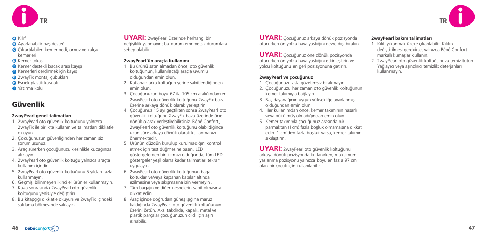 Güvenlik, Uyari | Bebe Confort 2wayPearl User Manual | Page 24 / 35