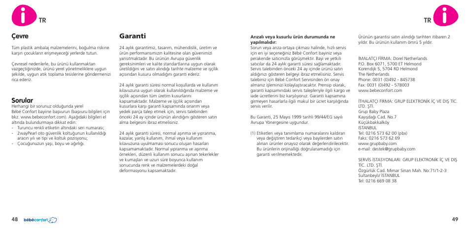 Tr çevre, Sorular, Garanti | Bebe Confort 2wayPearl User Manual | Page 25 / 35