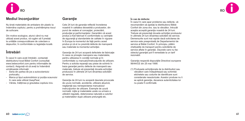 Ro mediul înconjurător, Întrebări, Garanţie | Bebe Confort 2wayPearl User Manual | Page 31 / 35