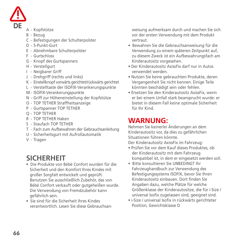 Sicherheit, Warnung | Bebe Confort AxissFix User Manual | Page 64 / 118