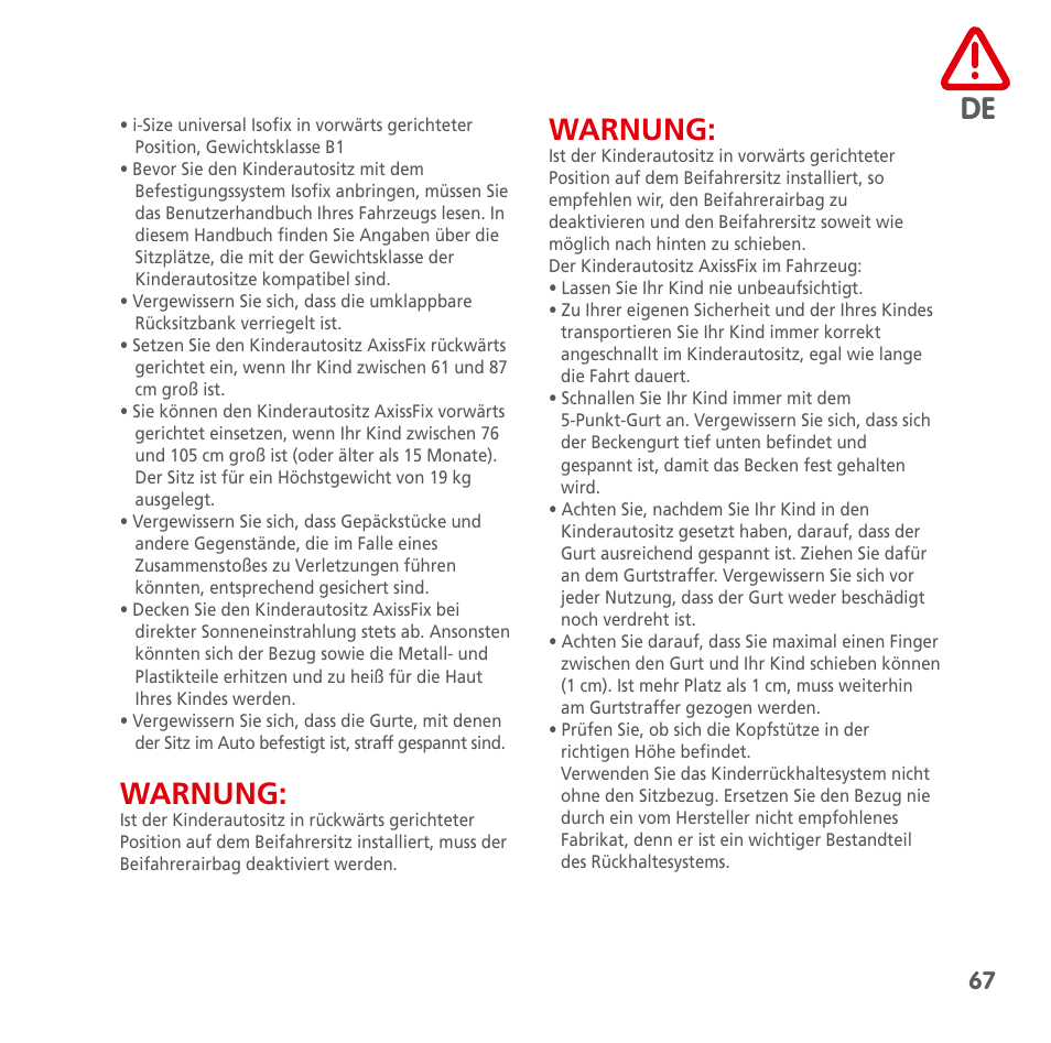 Warnung | Bebe Confort AxissFix User Manual | Page 65 / 118