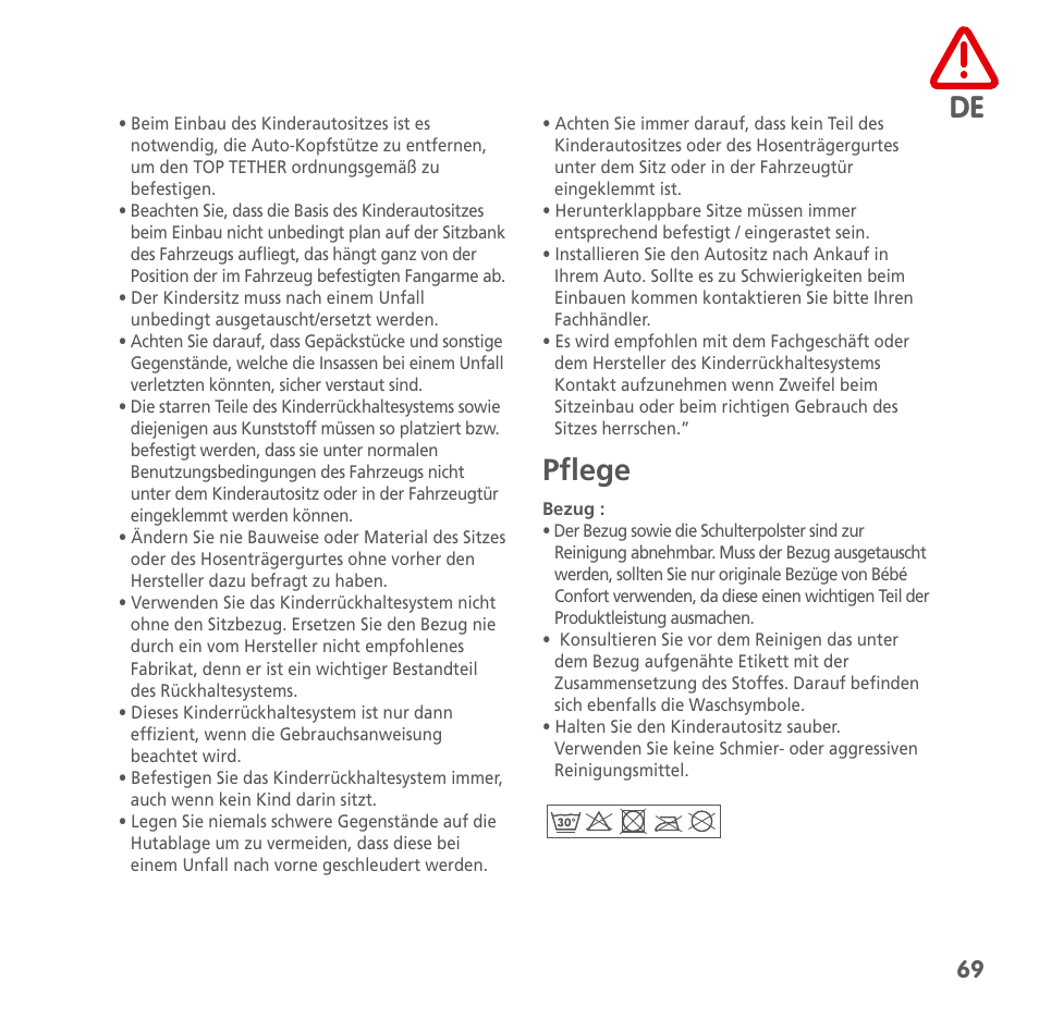 Pflege | Bebe Confort AxissFix User Manual | Page 67 / 118