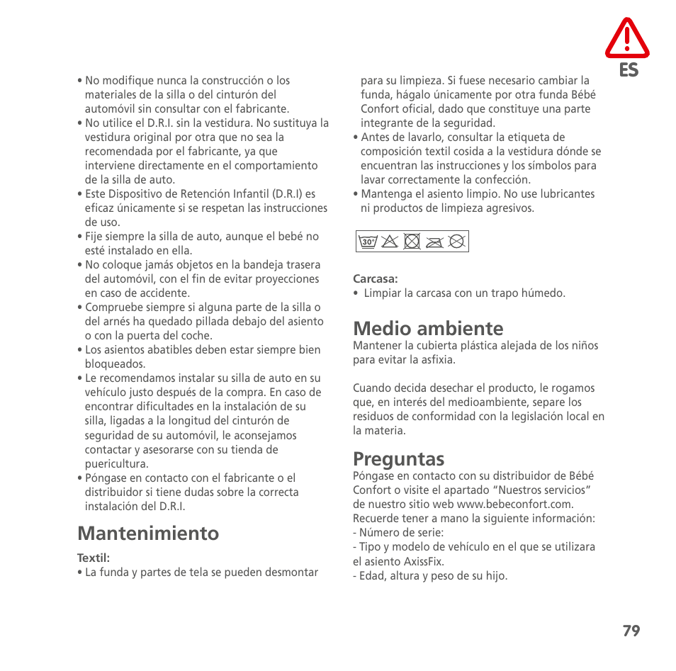 Mantenimiento, Medio ambiente, Preguntas | Bebe Confort AxissFix User Manual | Page 77 / 118