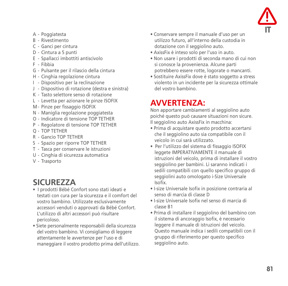 Sicurezza, Avvertenza | Bebe Confort AxissFix User Manual | Page 79 / 118