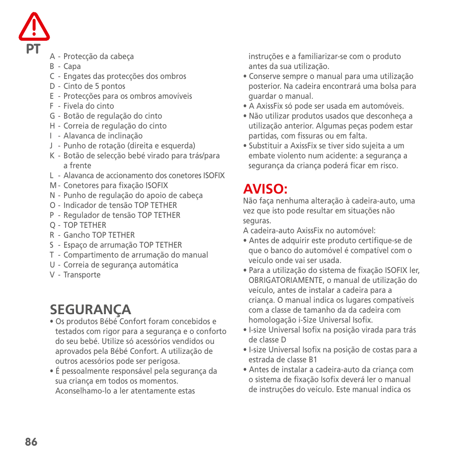 Segurança, Aviso | Bebe Confort AxissFix User Manual | Page 84 / 118