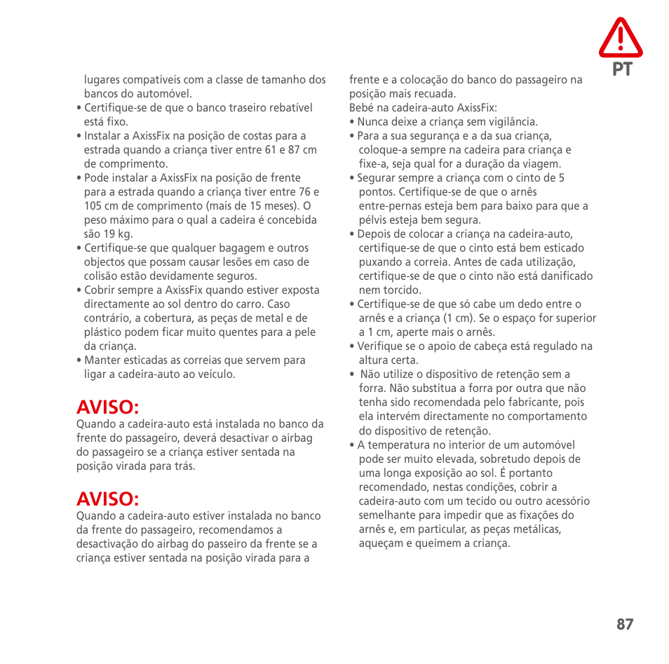 Aviso | Bebe Confort AxissFix User Manual | Page 85 / 118