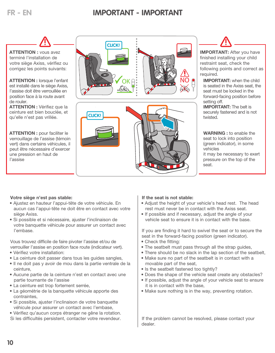 Important - important | Bebe Confort Axiss User Manual | Page 10 / 36