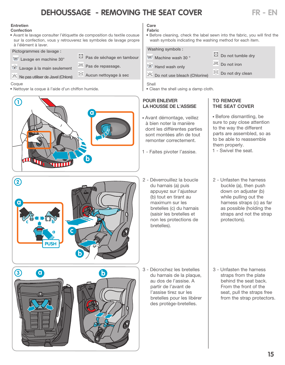 Dehoussage - removing the seat cover, Fr - en | Bebe Confort Axiss User Manual | Page 15 / 36