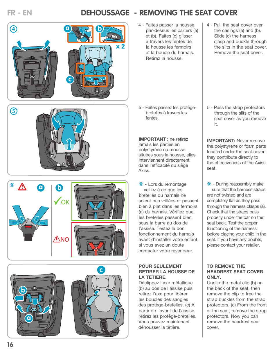 Dehoussage - removing the seat cover fr - en, Ok no | Bebe Confort Axiss User Manual | Page 16 / 36