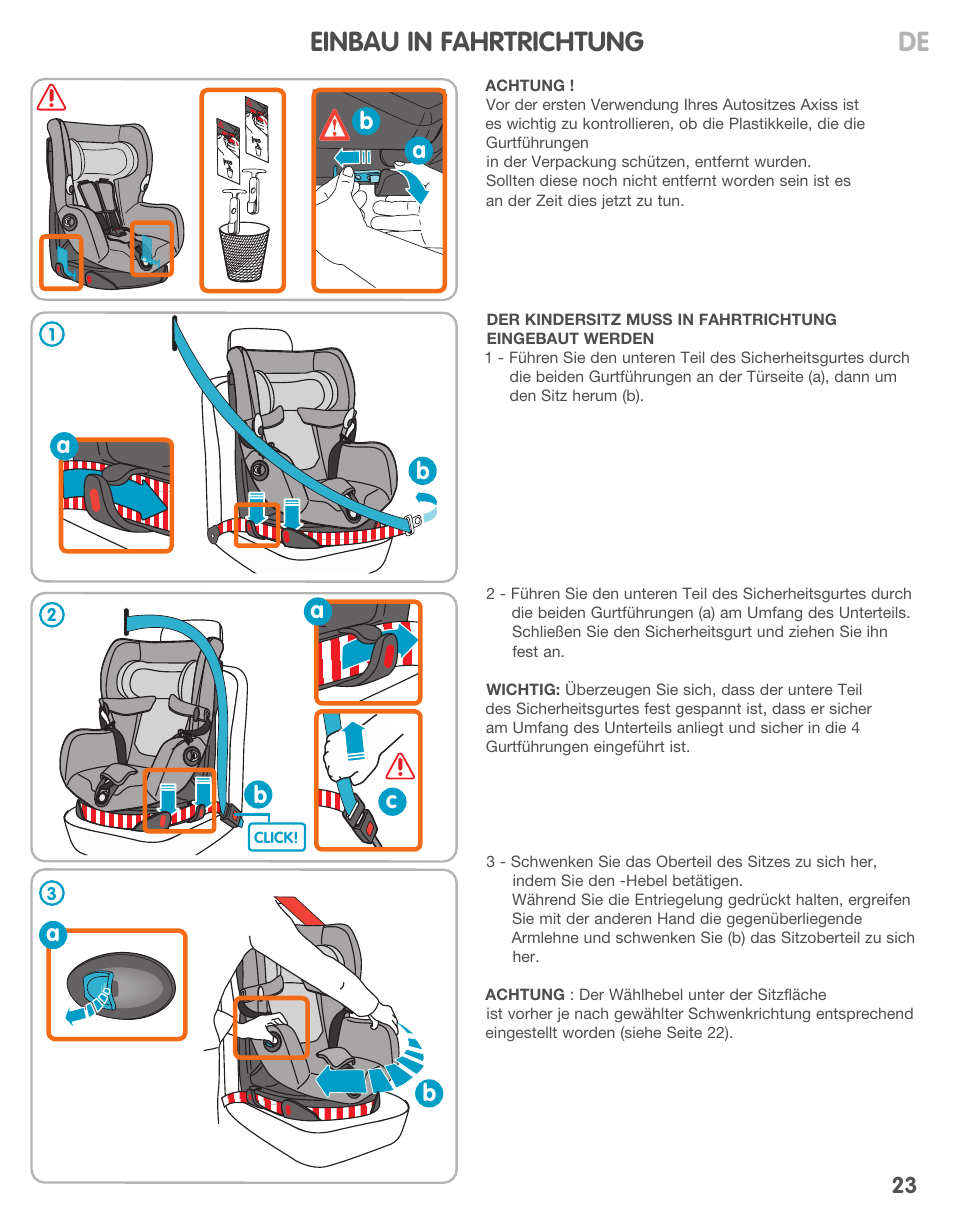 Einbau in fahrtrichtung, Ba b, Ab c | Bebe Confort Axiss User Manual | Page 23 / 36