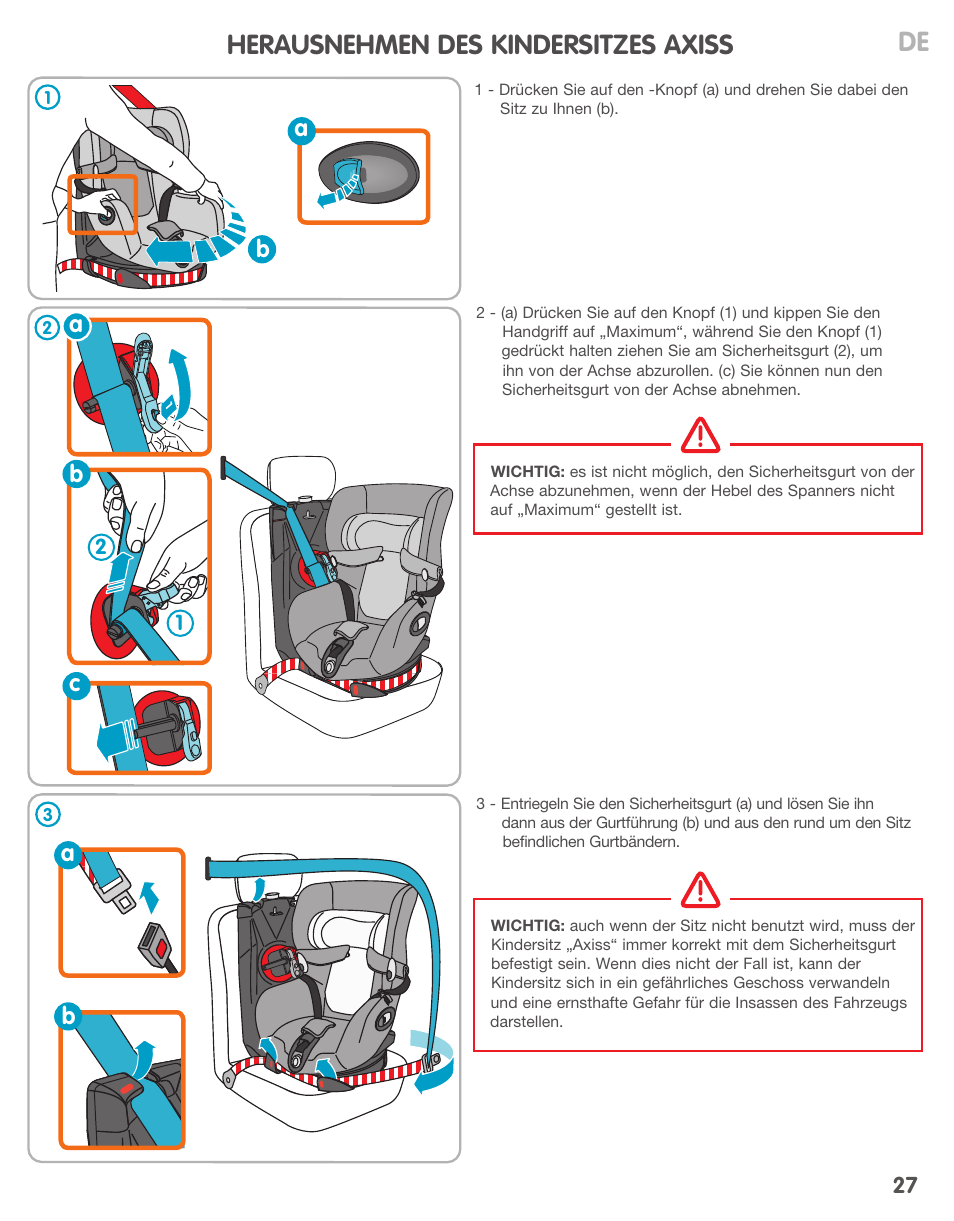 Herausnehmen des kindersitzes axiss de | Bebe Confort Axiss User Manual | Page 27 / 36