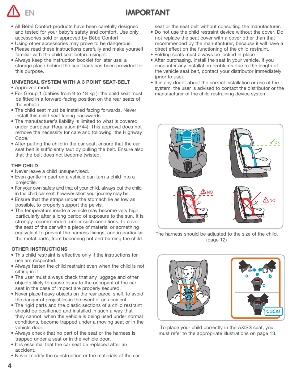 Important | Bebe Confort Axiss User Manual | Page 4 / 36