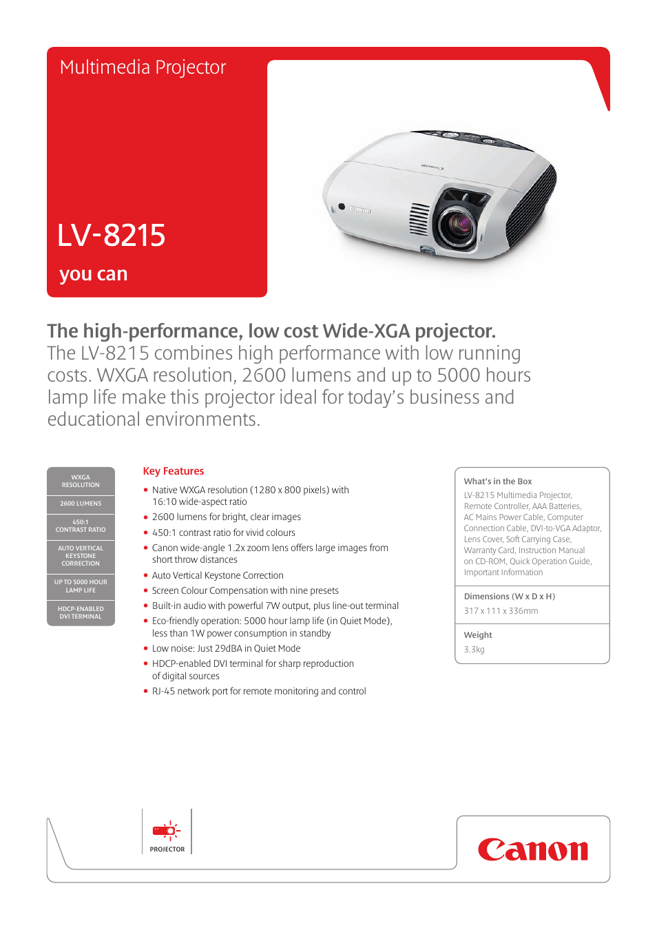 Canon Multimedia Projector LV-8215 User Manual | 2 pages