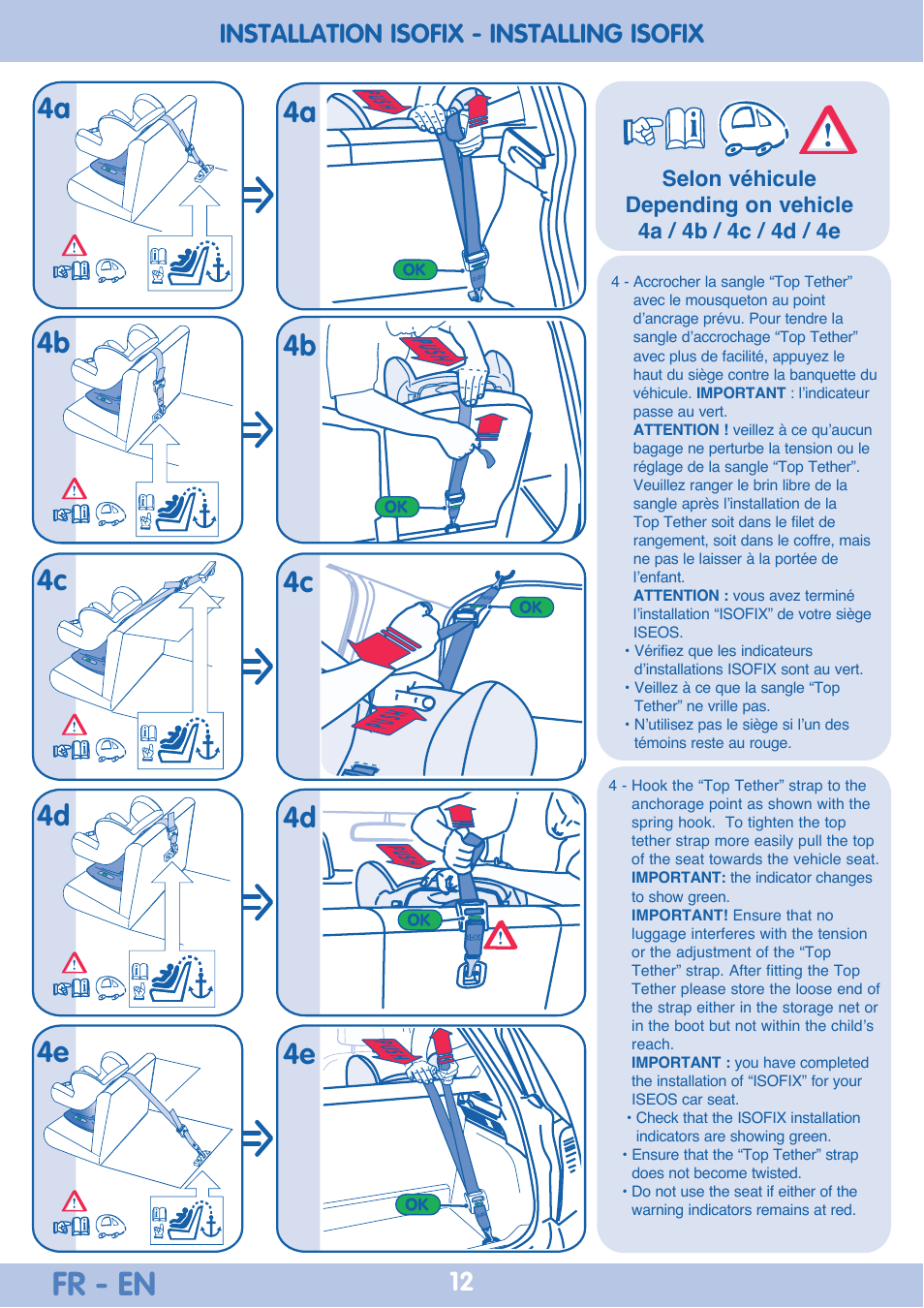 Fr - en, Installation isofix - installing isofix 12 | Bebe Confort Iseos IsoFix User Manual | Page 12 / 40